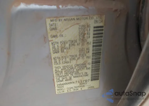 2015 Nissan Frontier Desert Runner/S/Sl/Sv from USA, damaged, VIN 1N6AD0ER9FN715707